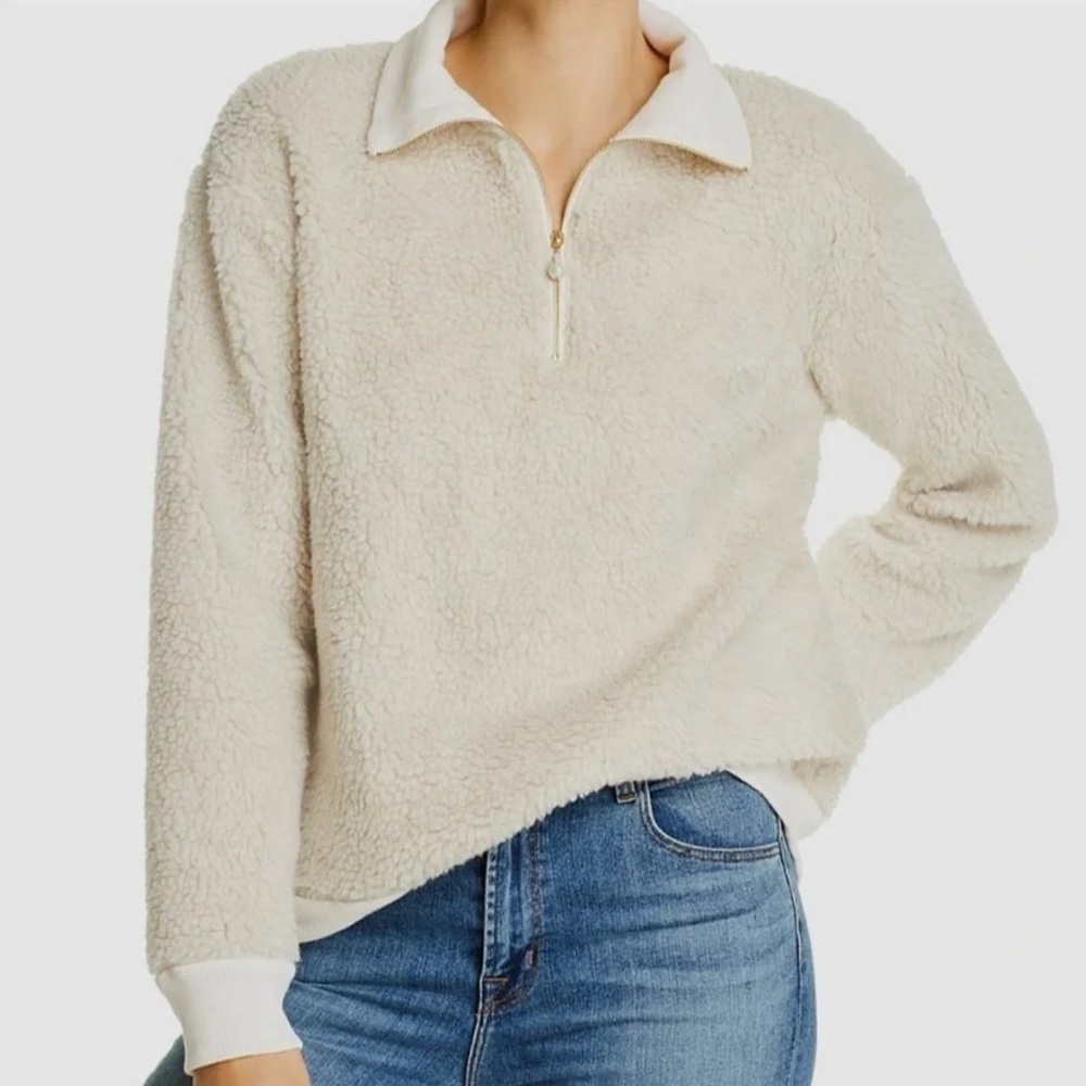 DONNI. Cream Quarter Zip Sherpa Pullover